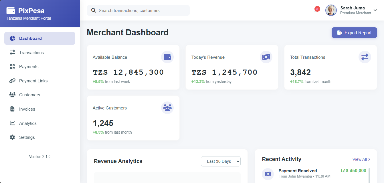 PixPesa Merchant Dashboard